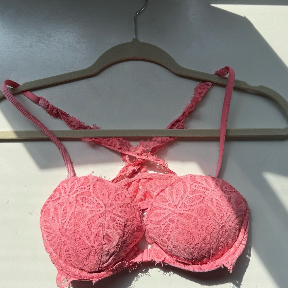 PINK Push-Up Hot Pink Croquette Lace Bra
